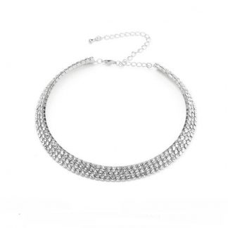 Ожерелье чокер жесткий с кристаллами (три ряда) Серебро