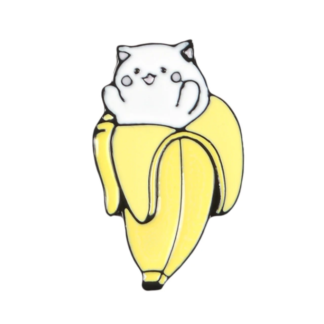 Znachok pin metallicheskiy Kot v banane