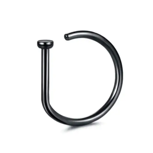 Серьга обманка в ніс із фіксатором D-Ring Чорна - ZIGZAG.com.ua