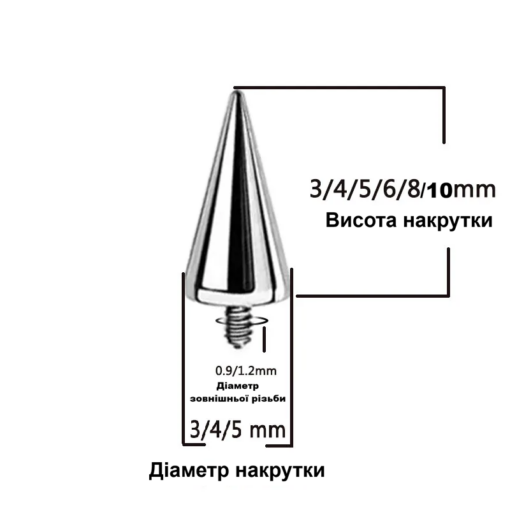 Конус-накрутка для пірсингу з зовнішньою різьбою, титан F136