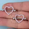 Штанги для пирсинга сосков сердце с Розовыми стразами 2 шт. - ZIGZAG.com.ua