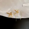 Сережки Лілія на довгій дужці матові Золотисті