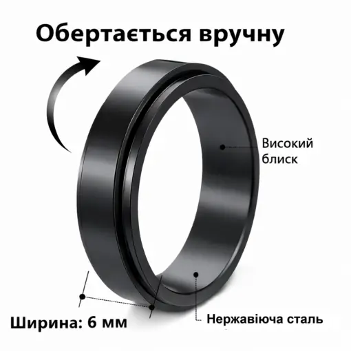 Чоловіче кільце-спінер антистрес зі сталі Чорне