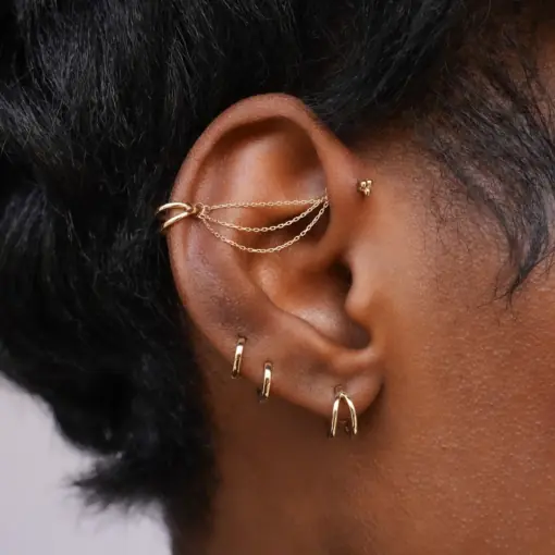 Титановий ланцюжок для пірсингу Потрійний Золотистий